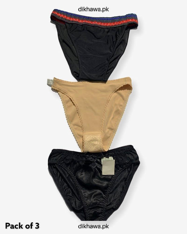 Pack of 3 Imported Stocklot Branded Silk Panty Bikini Style Sexy Thong Panty Swimwear Panty