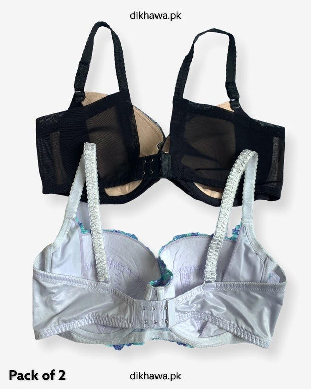 Pack of 3 Imported Stocklot Branded  Net Pushup Bra -  Underwired - Non Padded Bra