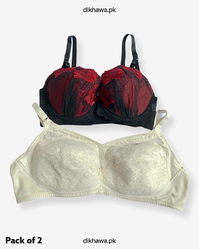 Pack of 2 Imported Stocklot Branded  Net Pushup Bra -  Underwired - Non Padded Bra