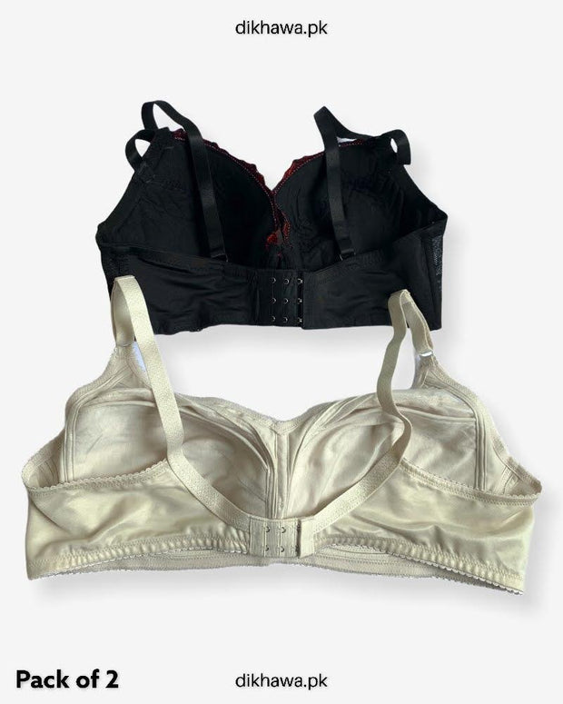 Pack of 2 Imported Stocklot Branded  Net Pushup Bra -  Underwired - Non Padded Bra