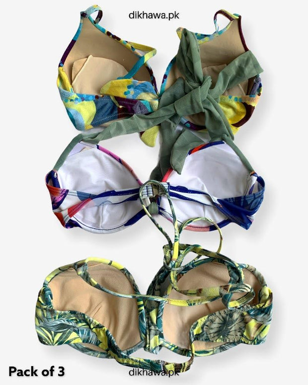 Pack of 3 Imported Stocklot Branded  Bikini Style Pushup Bra - Underwired - Padded Bra