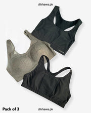 Pack of 3 Imported Stocklot Branded Pushup Bra - Single Padded Bra -  Padded Ladies Jogging Bra - Sports Bra - Soft Padded