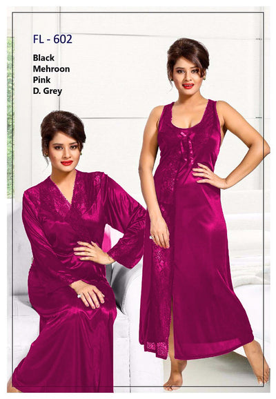 2 Pcs FL-602 - Pink Flourish Exclusive Bridal Nighty Set Collection