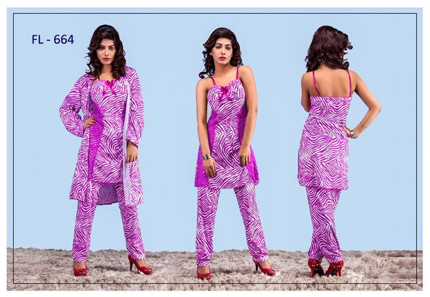 3 Pcs FL-664 - Pink Flourish Exclusive Bridal Nighty Set Collection