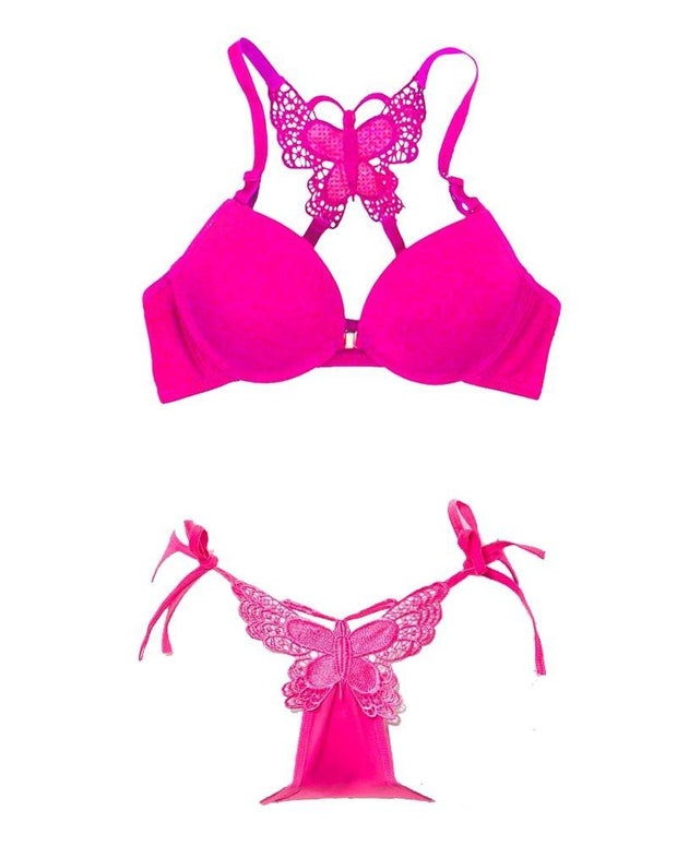 Butterfly Sexy Bra Panty Sets - Hot Pink