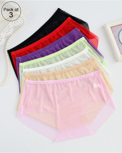 Pack of 3 - Sexy Bridal Cotton Net Panty For Ladies