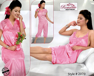 Romantic Nightwear - 4Pcs Bridal Nighty Sets - 2070 - Short Nighty with Gown & Sexy Pajama Set