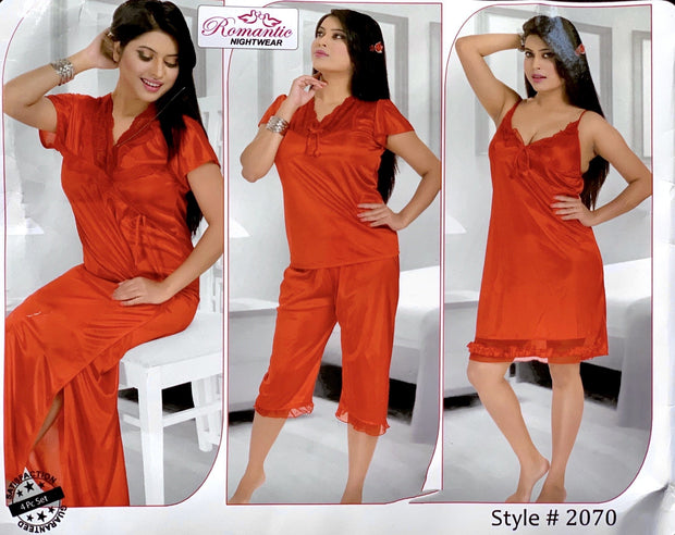 Romantic Nightwear - 4Pcs Bridal Nighty Sets - 2070 - Short Nighty with Gown & Sexy Pajama Set