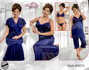 Romantic Nightwear - 6Pcs Bridal Nighty Sets - 3073 - Long Nighty with Gown, Pajama Set & Sexy Bikini Set