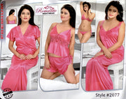 Romantic Nightwear - 6Pcs Bridal Nighty Sets - 2077 - Long Nighty with Gown, Cami Set & Sexy Bikini Set