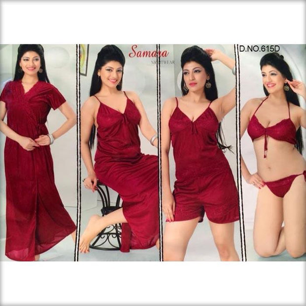 SAMARA ( 615B ) 6PC BRIDAL NIGHTWEAR SET - Nighty Sets - diKHAWA Online Shopping in Pakistan