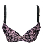 Self Design Sexy Floral Lace Soft Touch Push Up Bra Black & Pink