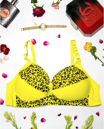 Sexy Cheetah Print Plus Size Bra - Yellow - Push Up Bra, Single Padded Bra