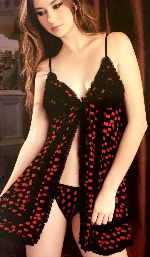 Sexy Black & Red Print Net Lace Short Nighty with Panty