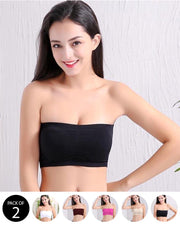 Pack of 2 - Sexy Tube Padded Top Bandeau Stretchable Strapless Bra