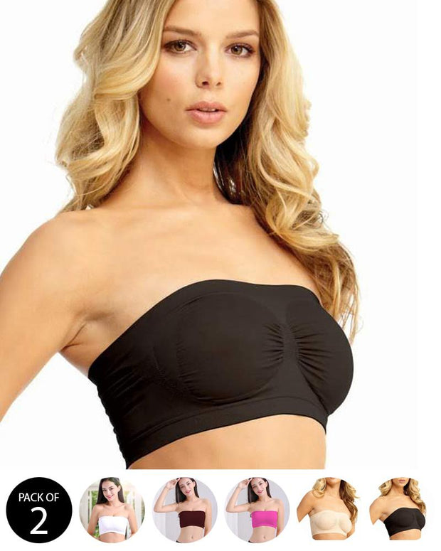 Pack of 2 - Sexy Tube Padded Top Bandeau Stretchable Strapless Bra