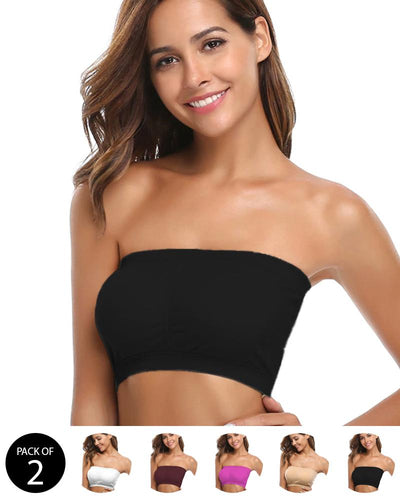 Pack of 2 - Sexy Tube Padded Top Bandeau Stretchable Strapless Bra