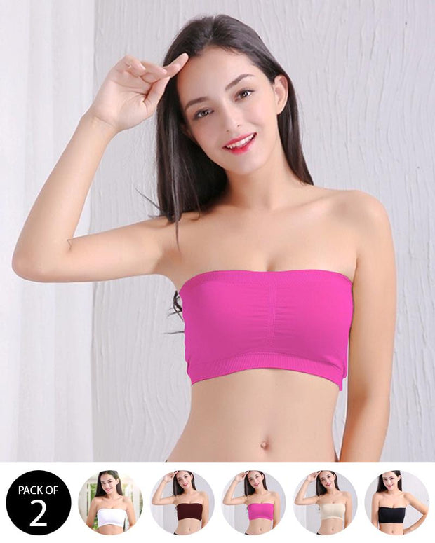 Pack of 2 - Sexy Tube Padded Top Bandeau Stretchable Strapless Bra