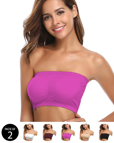 Pack of 2 - Sexy Tube Padded Top Bandeau Stretchable Strapless Bra