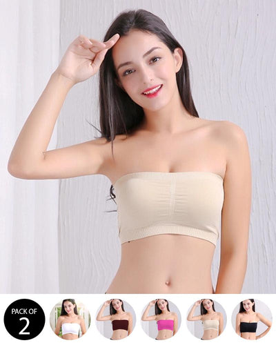 Pack of 2 - Sexy Tube Padded Top Bandeau Stretchable Strapless Bra