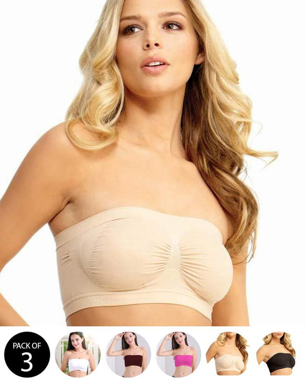 Pack of 3 - Sexy Tube Padded Top Bandeau Stretchable Strapless Bra