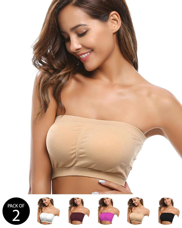 Pack of 2 - Sexy Tube Padded Top Bandeau Stretchable Strapless Bra