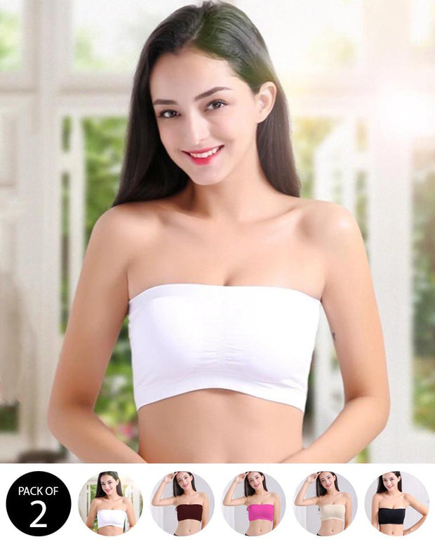 Pack of 2 - Sexy Tube Padded Top Bandeau Stretchable Strapless Bra