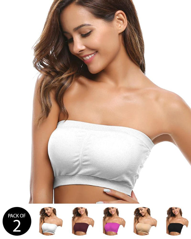 Pack of 2 - Sexy Tube Padded Top Bandeau Stretchable Strapless Bra