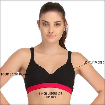 Ladies Gym Bra - Sports Bra - Black and Pink Sports Bra - Padded Sports Bra - Bras - diKHAWA Online Shopping in Pakistan