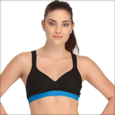 Ladies Gym Bra - Sports Bra - Black and Blue Sports Bra - Padded Sports Bra - Bras - diKHAWA Online Shopping in Pakistan