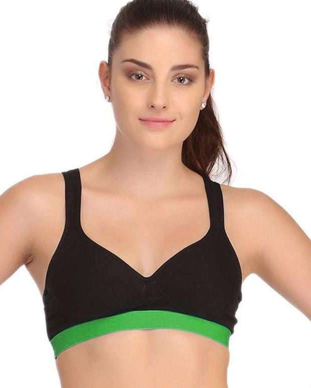 Black and Parrot Green Sports Bra - Ladies Gym Bra - Sports Bra - Padded Sports Bra - Bras - diKHAWA Online Shopping in Pakistan