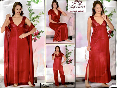 Soft Touch - 4Pcs Bridal Wedding Nighty Sets - 125 - Long Nighty with Gown & Sexy Pajama Set