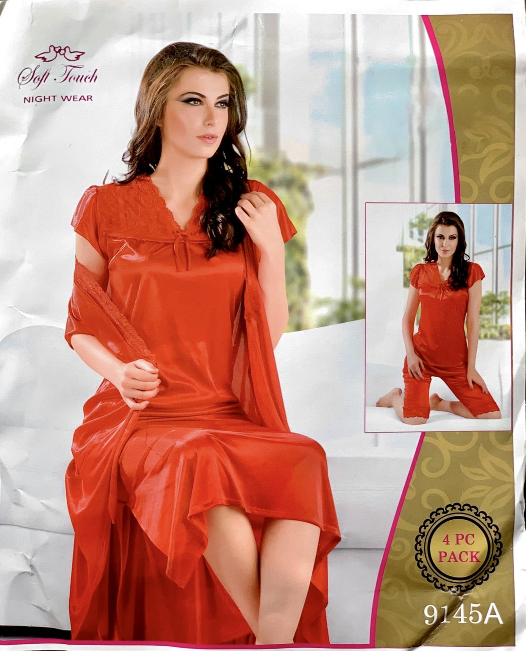 Soft Touch 4Pcs Bridal Wedding Nighty Sets 9145 Long Nighty with Gown Sexy Pajama Set Online Shopping in Pakistan Online Shopping in Pakistan NIGHTYnight
