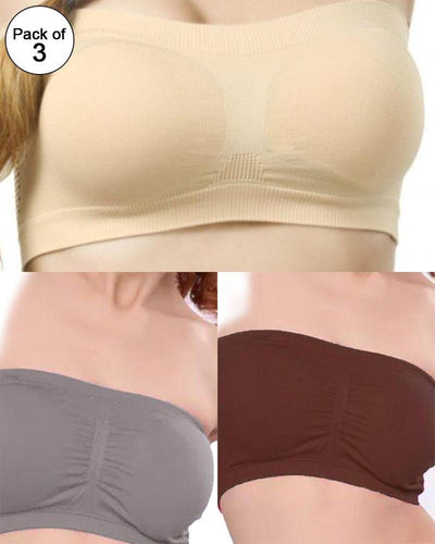 Pack of 3 - Strapless Sports Bra - Soft & Non Padded Bra - Mix Colours