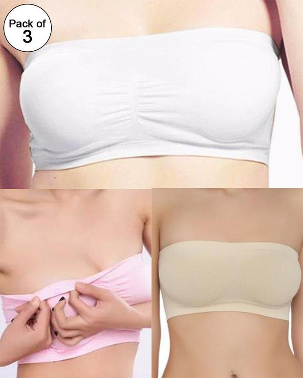 Pack of 3 - Strapless Sports Bra - Soft & Non Padded Bra - Mix Colours