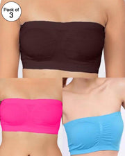 Pack of 3 - Strapless Sports Bra - Soft & Non Padded Bra - Mix Colours