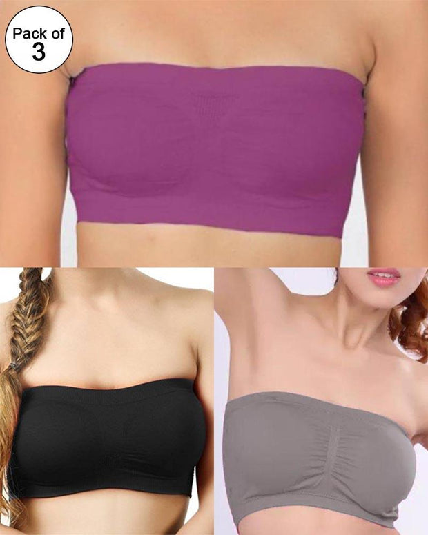 Pack of 3 - Strapless Sports Bra - Soft & Non Padded Bra - Mix Colours