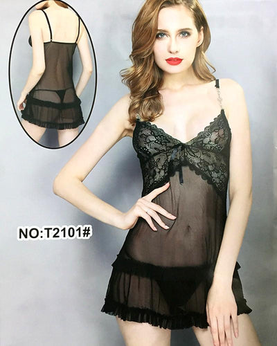 Women's Short Lace Lingerie Babydoll Sheer Gown Chemise Mesh Nightdress - T2101#