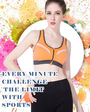 Ladies Workout Bra - Sports Bra - Orange Zipper Sports Bra - Padded Sports Bra
