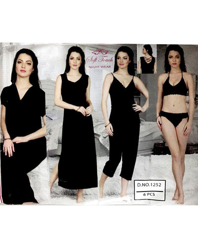 Hot Black Bridal Nighty Sets  - 6 Pcs Set - 1252