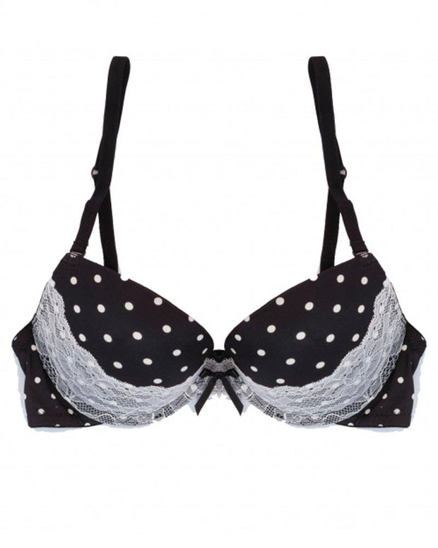 Victoria's Secret - Black Polka Dotted Single Padded Pushup Bra And Panty Set