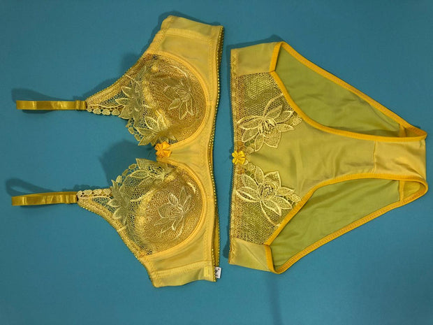 Copy of Laleli Net Bra Panty Set 2020 Yellow BRIDAL BRA PANTY SETS - NON PADDED NON WIRED BRA PANTY SET