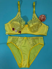 Copy of Laleli Net Bra Panty Set 2020 Yellow BRIDAL BRA PANTY SETS - NON PADDED NON WIRED BRA PANTY SET