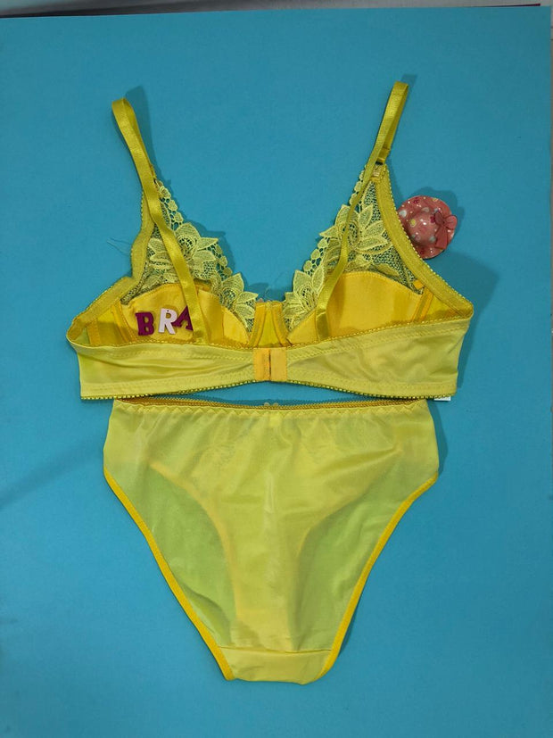 Copy of Laleli Net Bra Panty Set 2020 Yellow BRIDAL BRA PANTY SETS - NON PADDED NON WIRED BRA PANTY SET