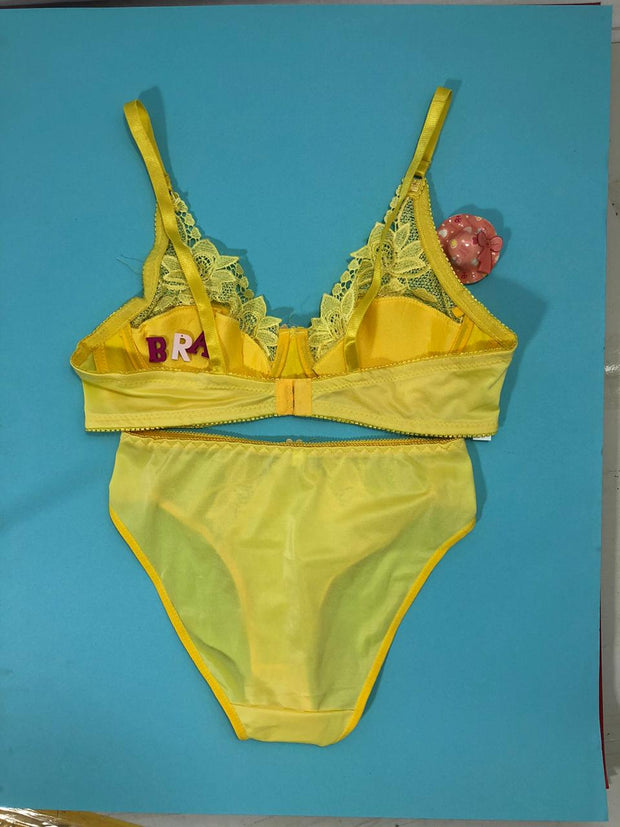 Copy of Laleli Net Bra Panty Set 2020 Yellow BRIDAL BRA PANTY SETS - NON PADDED NON WIRED BRA PANTY SET