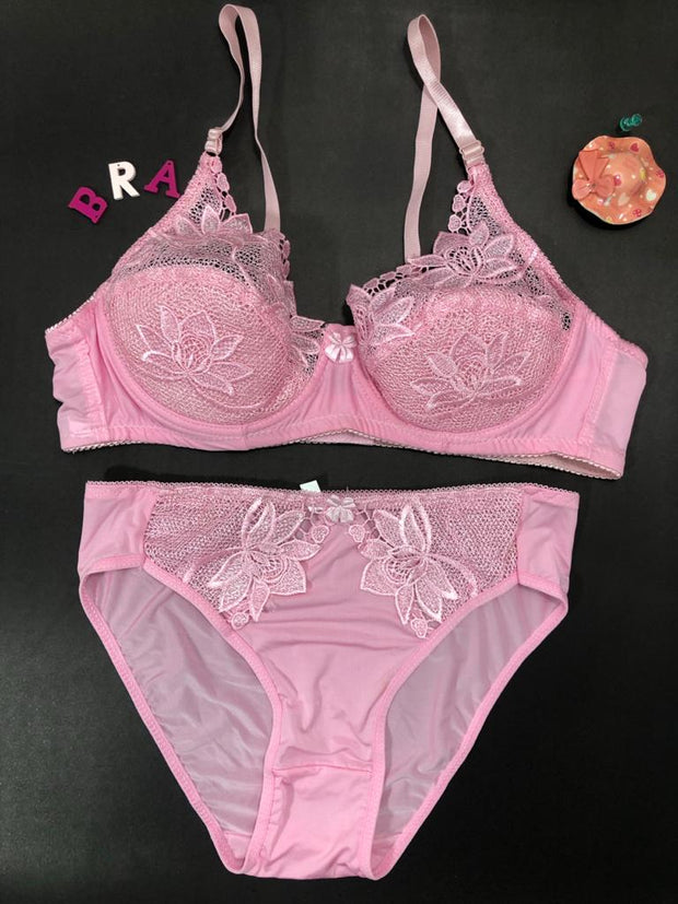 Copy of Laleli Net Bra Panty Set 2020 Pink BRIDAL BRA PANTY SETS - NON PADDED NON WIRED BRA PANTY SET