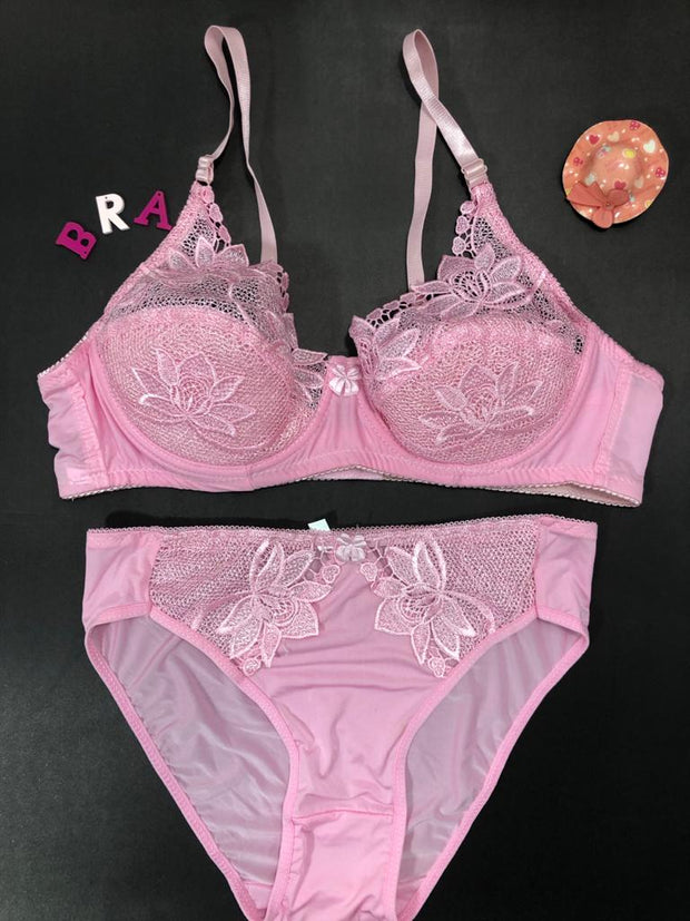 Copy of Laleli Net Bra Panty Set 2020 Pink BRIDAL BRA PANTY SETS - NON PADDED NON WIRED BRA PANTY SET