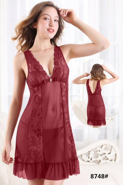 Bombshell Short Romantic  Nighty For Women - 8748