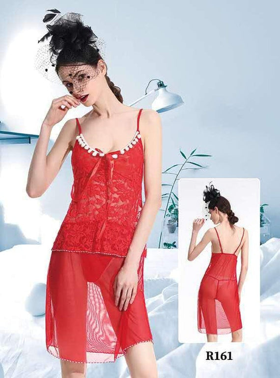 Pack Of 2 See Through Short Nighty  - Red & Blue