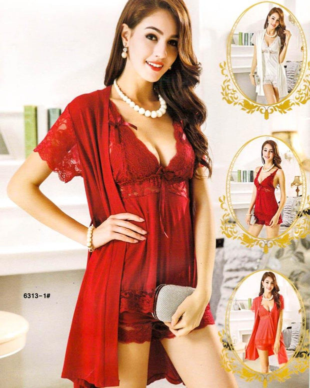 3 Pcs Sexy Short Nighty - 6313